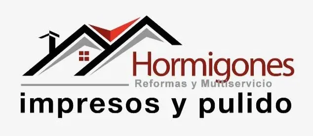 Logotipo de "Hormigones", una empresa constructora especializada en hormigón estampado y pulido, que presenta un gráfico de una casa.