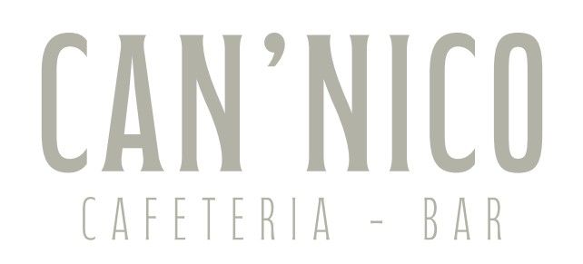 Cafetería Can' Nico - Logotipo del bar en fuente gris sobre fondo blanco.