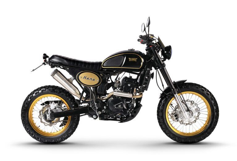 Auf weißem Hintergrund ist ein schwarzes Motorrad abgebildet.