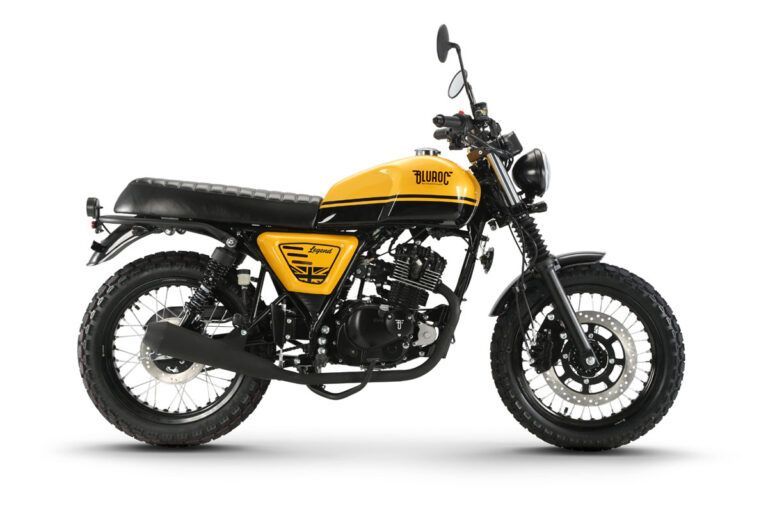Auf weißem Hintergrund ist ein schwarzes Motorrad abgebildet.