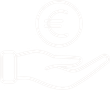 Une main sous une pièce d'Euro.