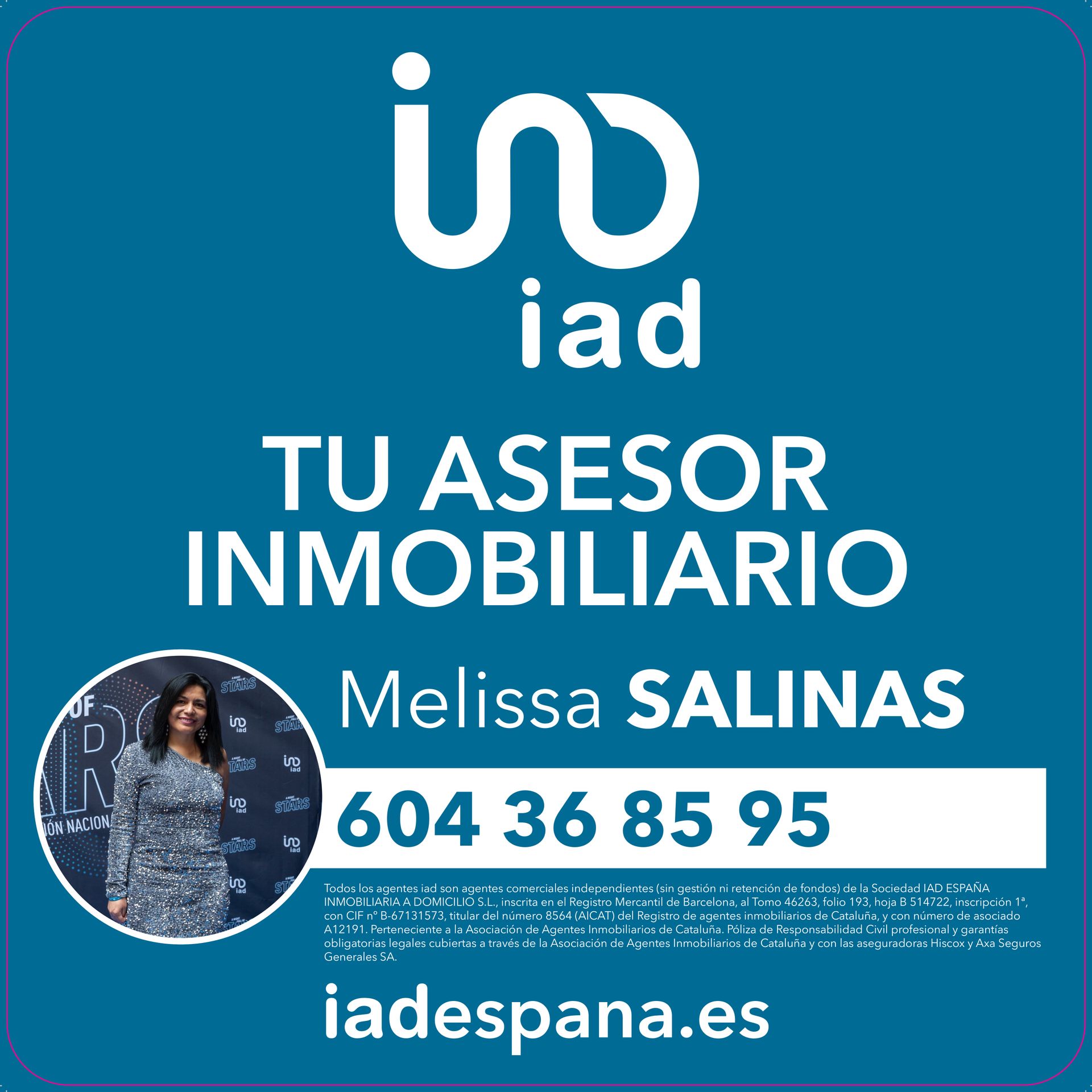 A blue sign that says tu asesor inmobiliario melissa salinas 604 36 85 95