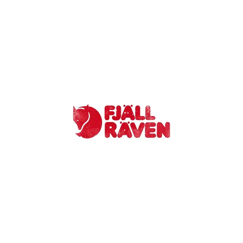 Logotipo rojo de Fjällräven con icono de zorro sobre fondo blanco