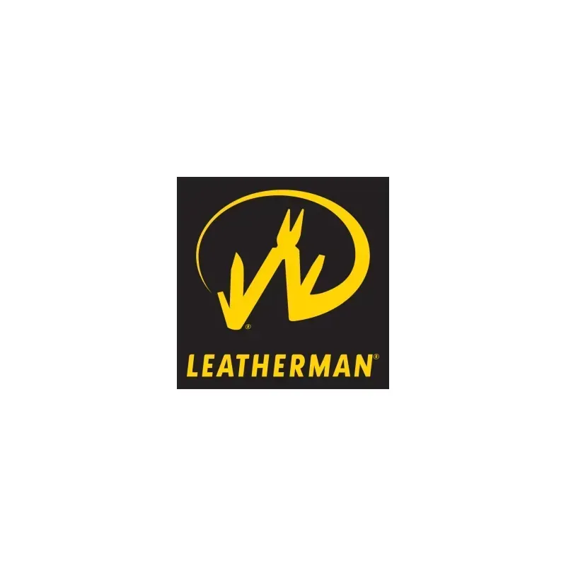 Logotipo de LEATHERMAN en amarillo sobre un fondo cuadrado negro.