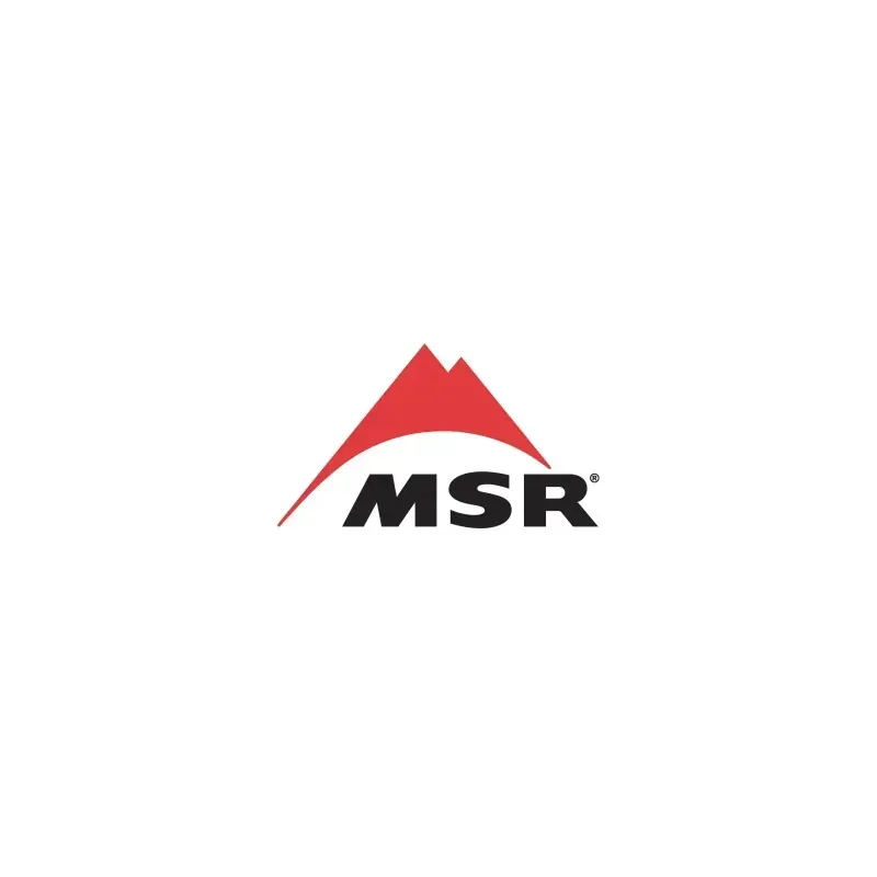 Logotipo de MSR con gráfico de montaña roja sobre texto negro