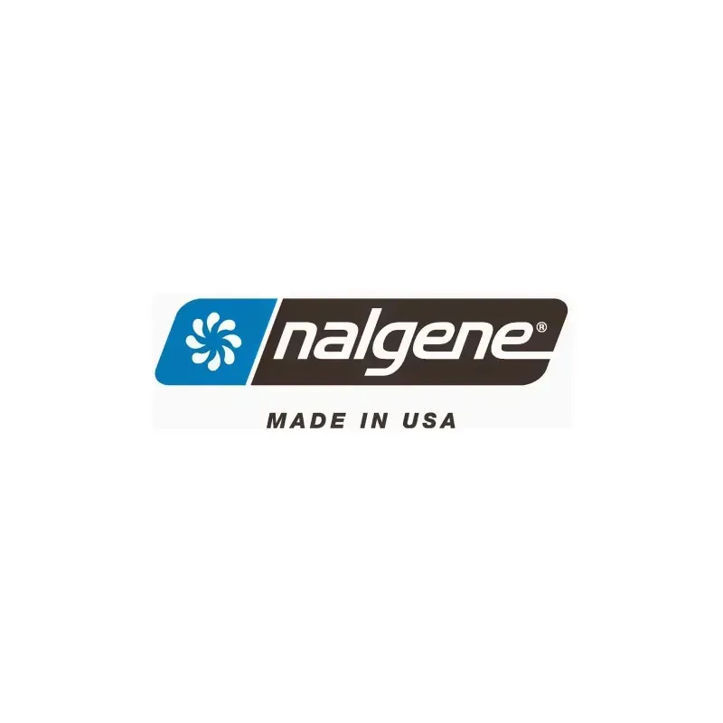 Logotipo de Nalgene con marca azul y marrón y texto “Hecho en EE. UU.”
