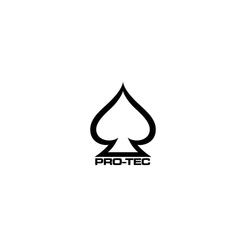Logotipo negro de PRO-TEC con un icono de pala estilizada sobre un fondo blanco.