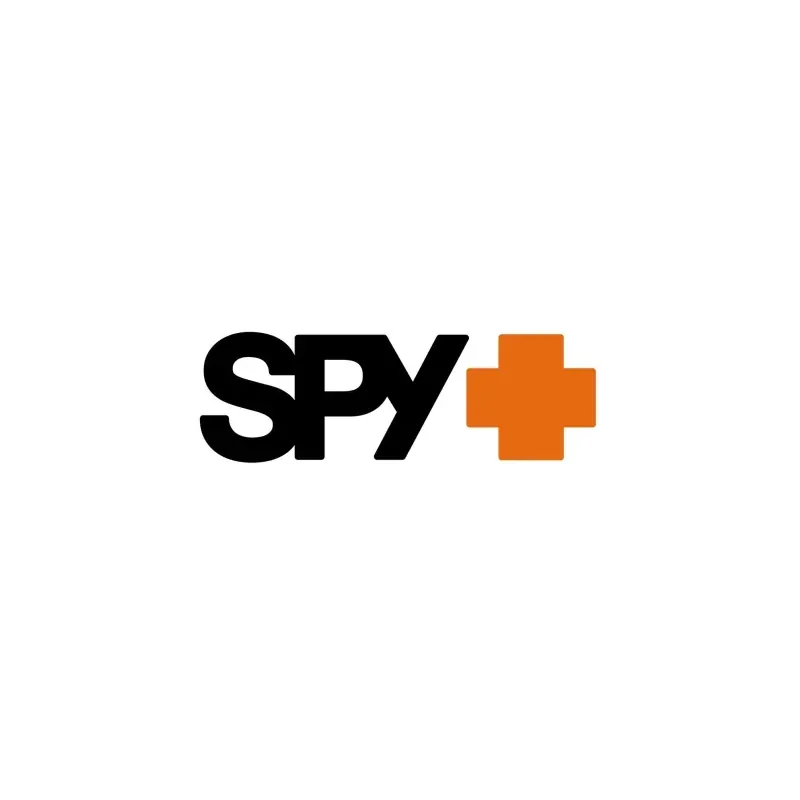 Logotipo de SPY+ en negro y naranja sobre fondo blanco.