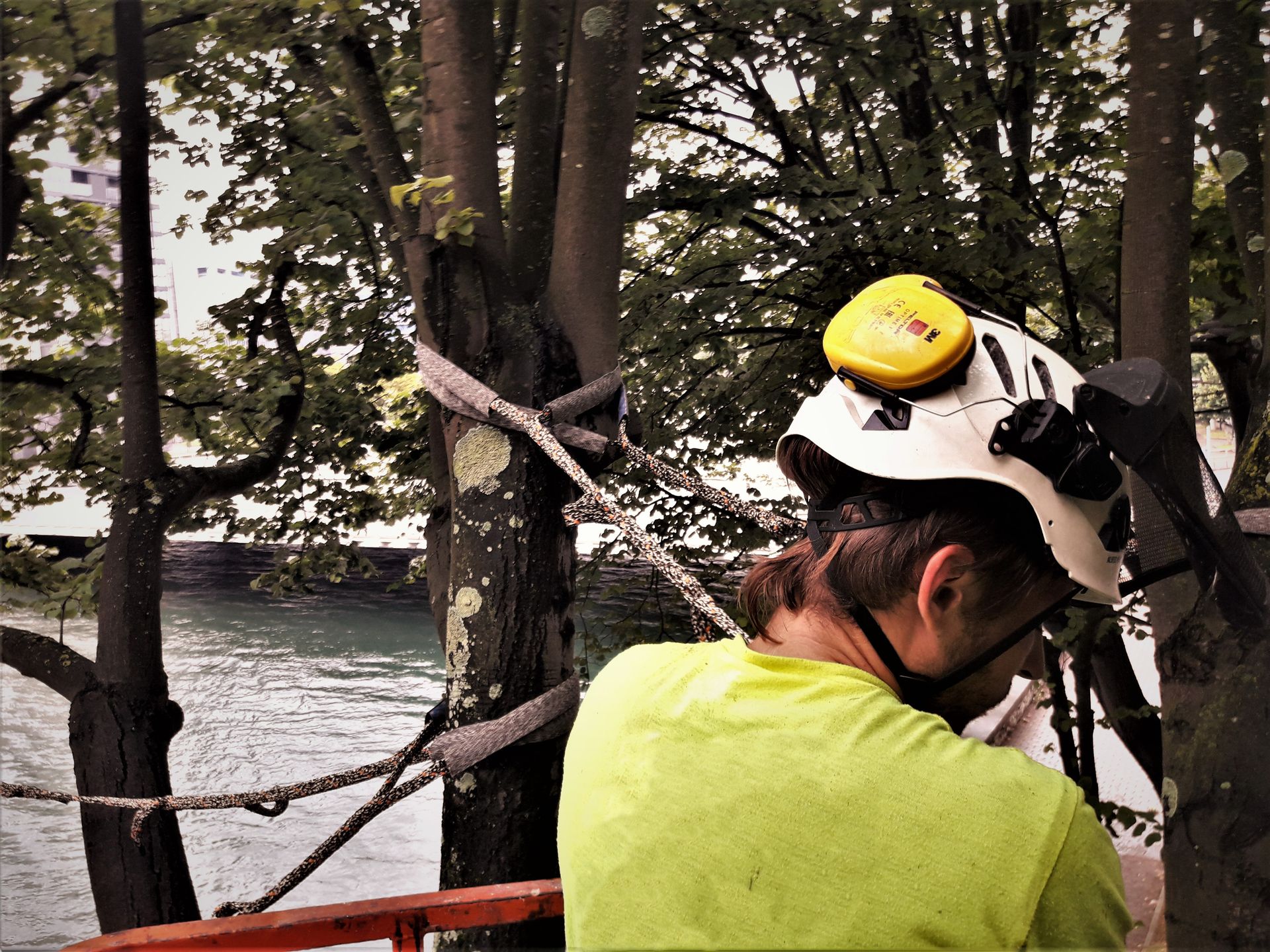Un hombre que lleva un casco con la palabra Petzl.