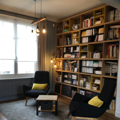 Falc’hun Marianne : décoration d'intérieur d'une bibliothèque dans un salon