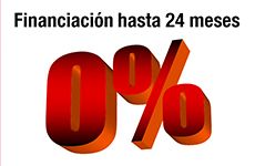 Un signo 0% rojo y naranja sobre un fondo blanco.