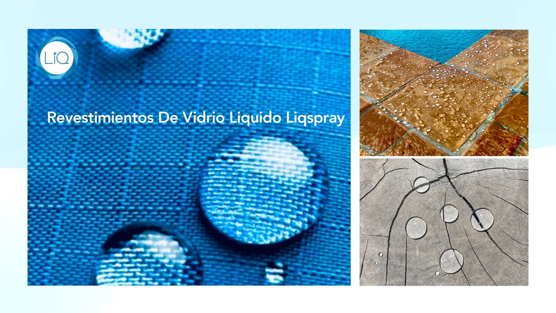 Un collage de tres imágenes de gotas de agua sobre diferentes superficies.
