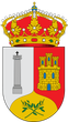 Escudo de armas con columna blanca, castillo dorado sobre rojo y ramitas verdes sobre oro.