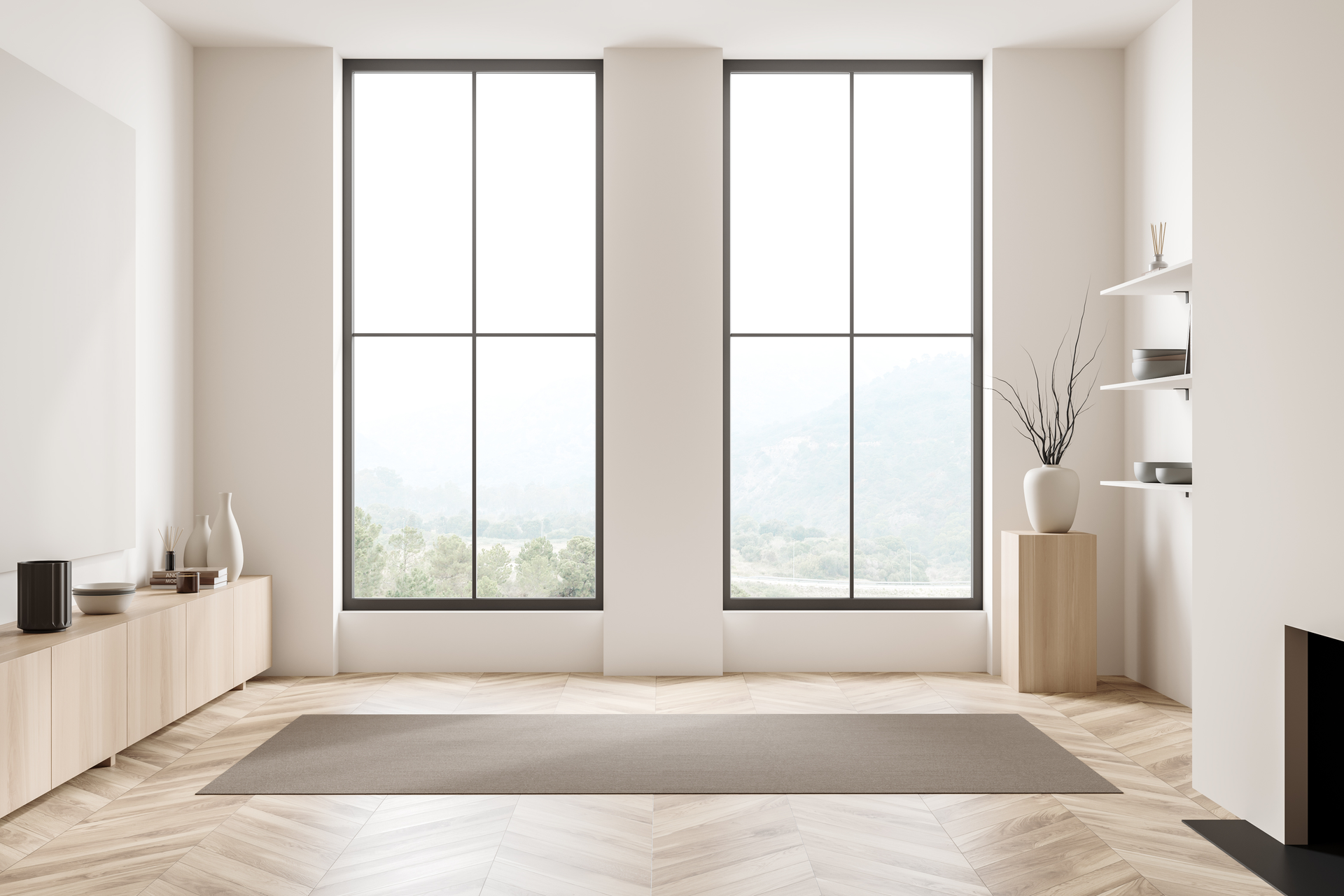 Pose de deux grandes fenêtres dans un salon décoratif