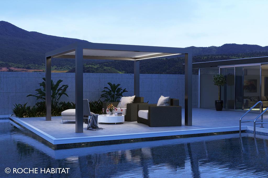 Pergola de terrasse avec toile en bois