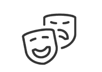 Deux masques de théâtre, l'un souriant et l'autre fronçant les sourcils