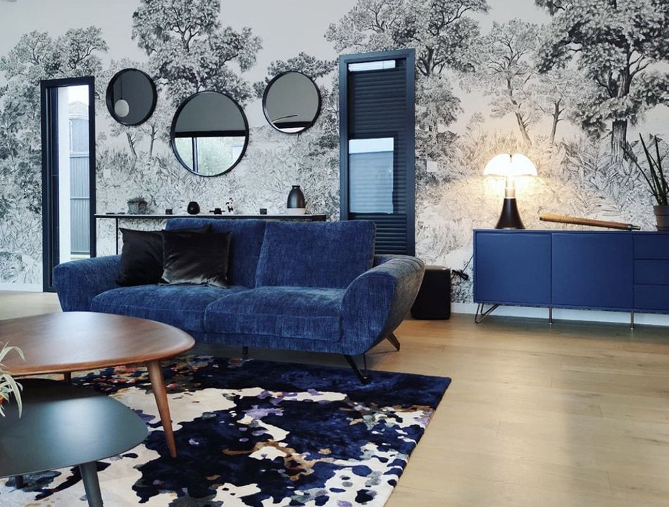 Salon aménagé avec un fauteuil et un canapé