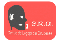 Logotipo con silueta de rostro negro y texto blanco &ldquo;CRA Centro de Logopedia Onubense&rdquo; sobre un cuadrado redondeado rojo.