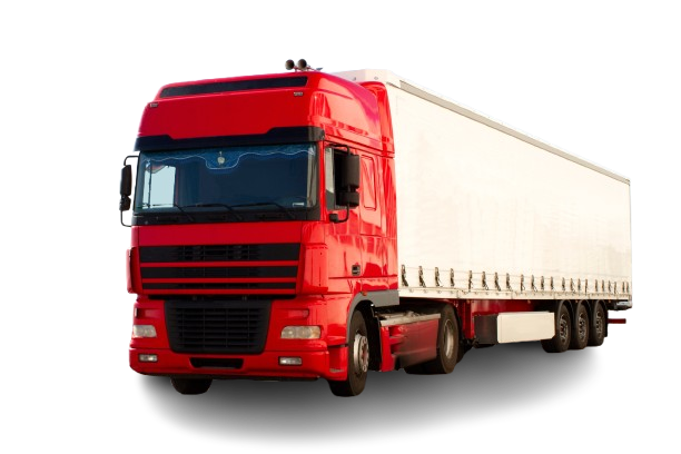 Camion-cabine rouge avec remorque blanche