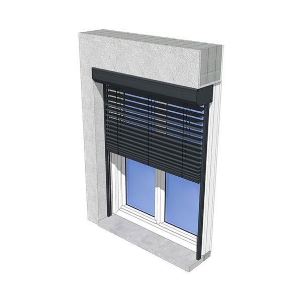 Brise-soleil déplié sur une porte vitrée