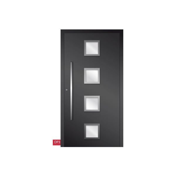 Porte d'entrée noire en aluminium avec 4 vitres carrées 2