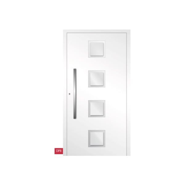 Porte d'entrée noire en aluminium avec 4 vitres carrées