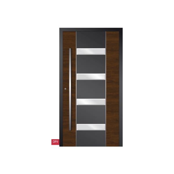 Porte d'entrée marron en aluminium