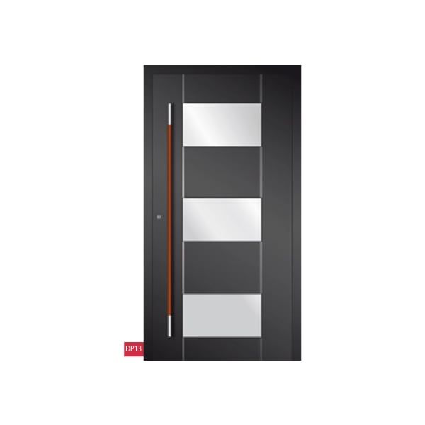Porte d'entrée noire en aluminium avec 3 vitres rectangulaire
