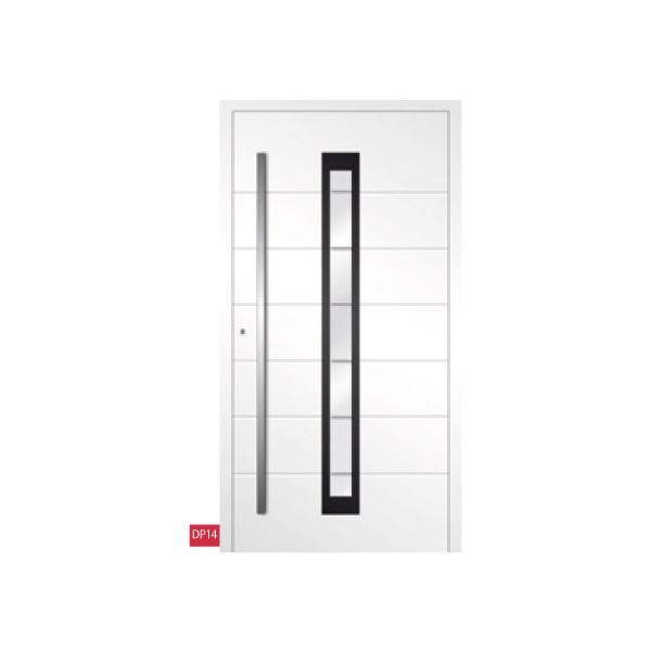 Porte d'entrée claire en aluminium avec vitre verticale