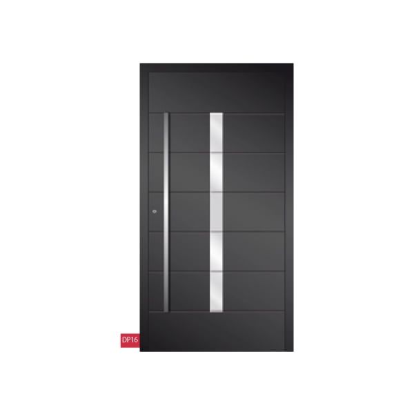 Porte d'entrée noire en aluminium avec vitre verticale