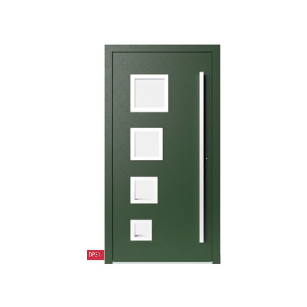 Porte d'entrée verte en aluminium