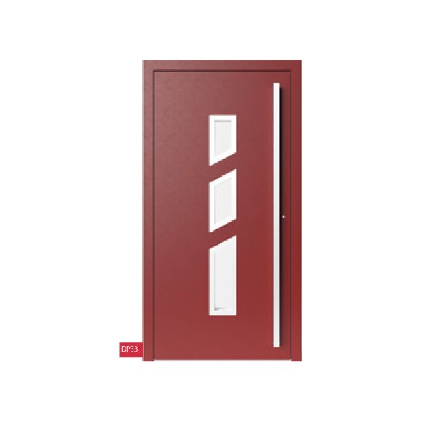 Porte d'entrée rouge en aluminium avec 3 vitres 2
