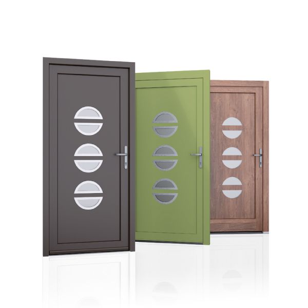 3 portes d'entrée noir verte grise avec 3 vitres