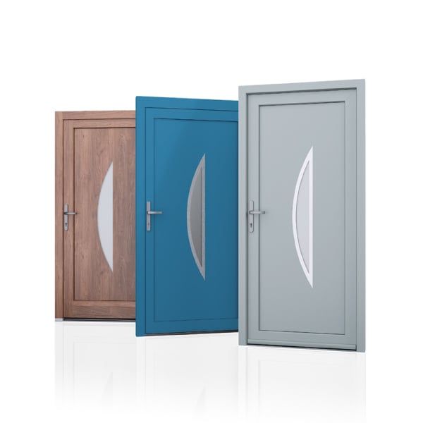 3 portes d'entrée bois bleu gris avec 1 vitre longue