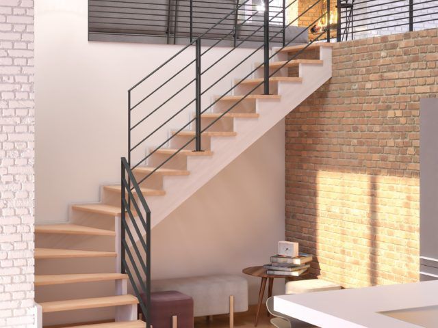 Escalier montant vers une mezzanine