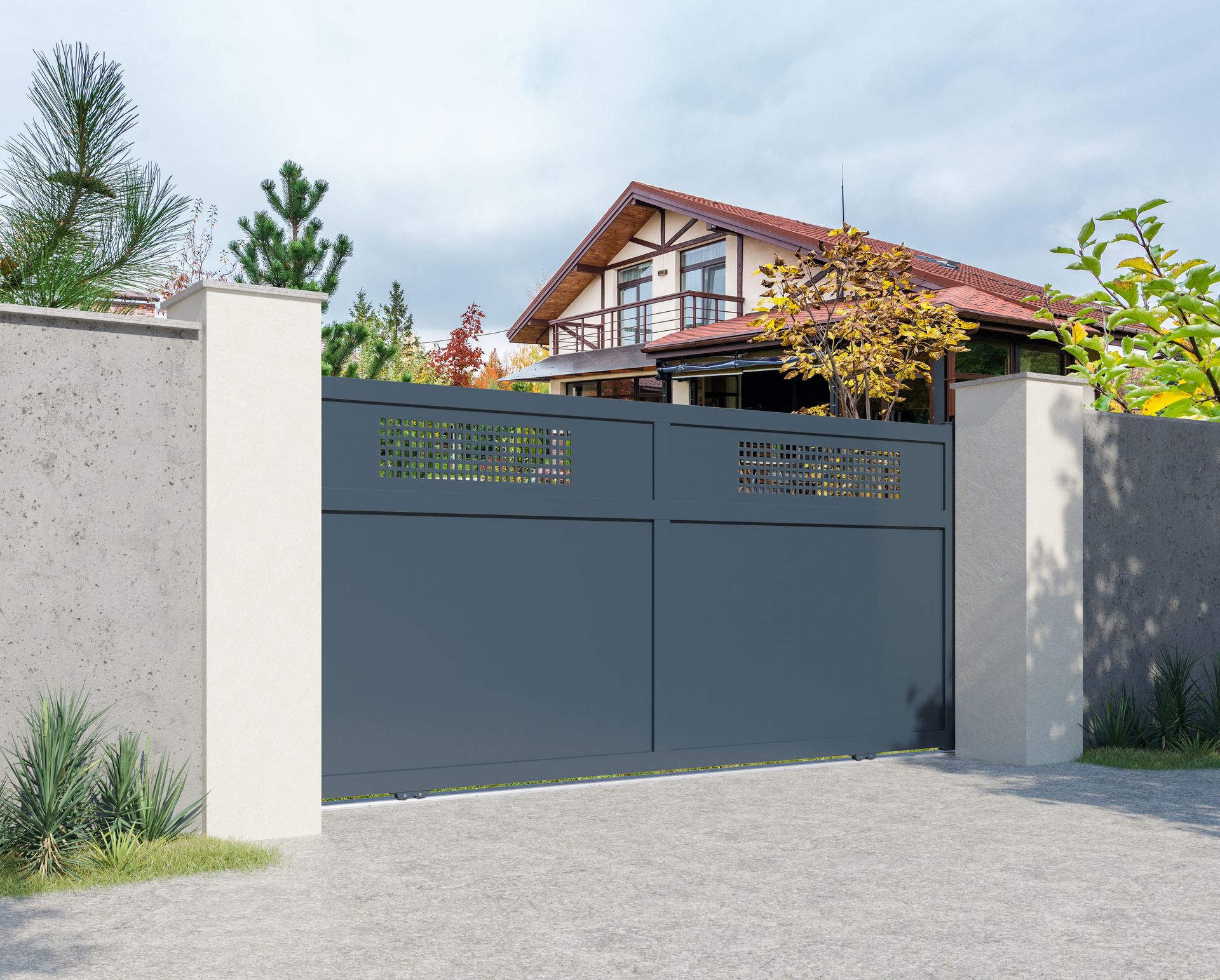 Portail coulissant Bologna Horizontal gris foncé