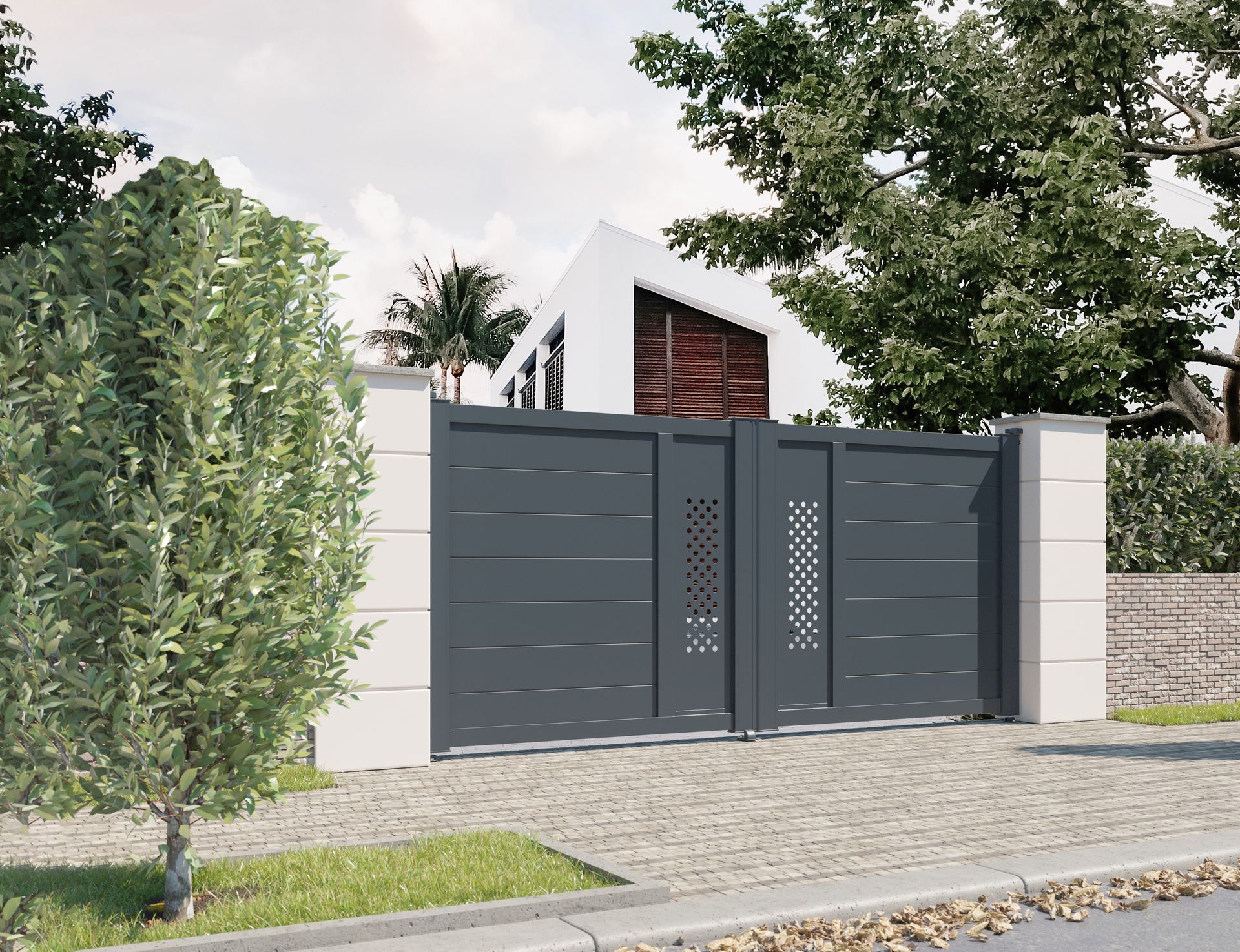 Portail battant Neo Vision gris foncé