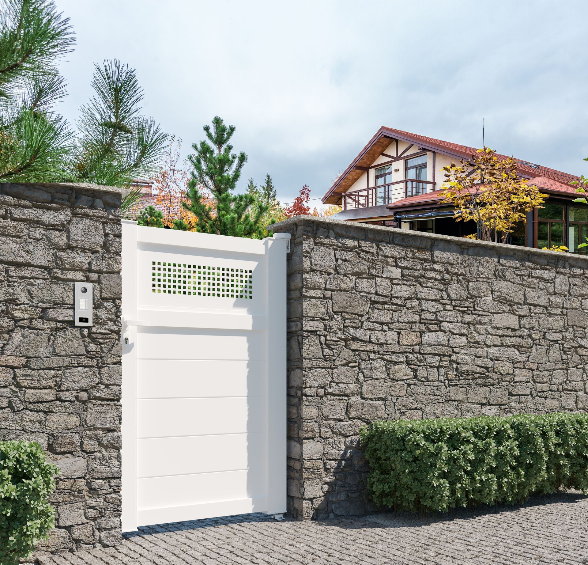 Portillon Neo Vision Horizontal au niveau d'un muret en pierre