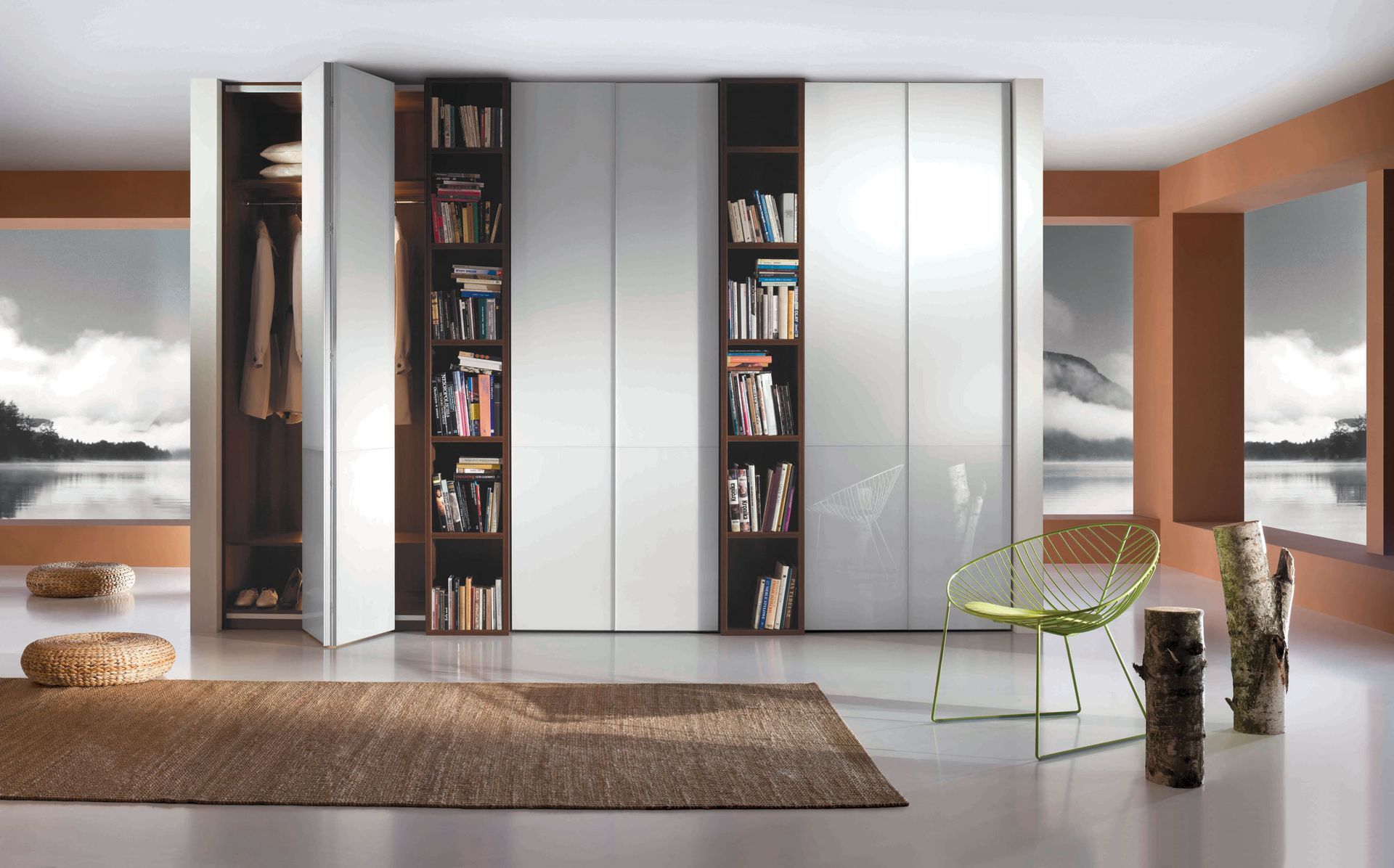 Placard avec porte pliante brillante