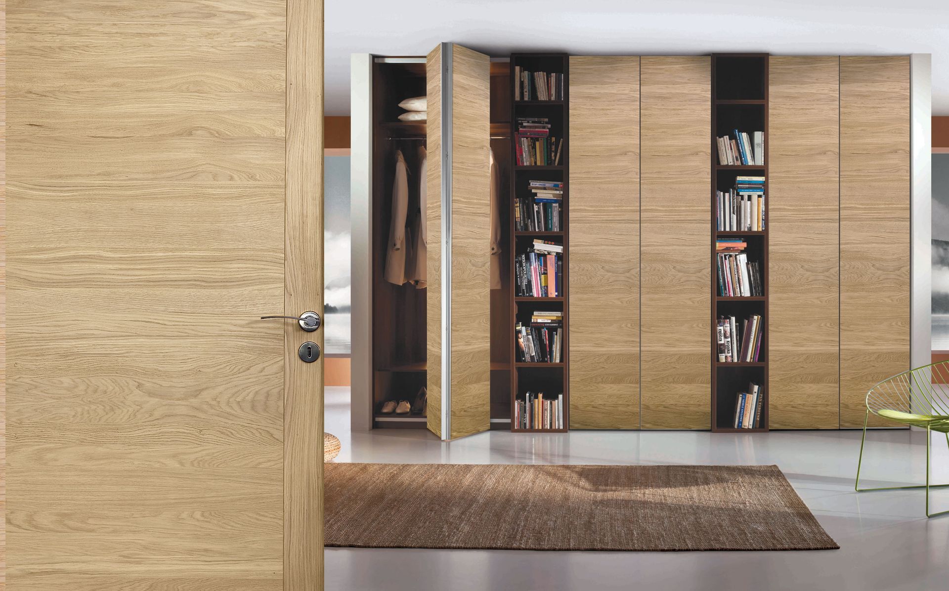 Placard ouvert avec porte pliante