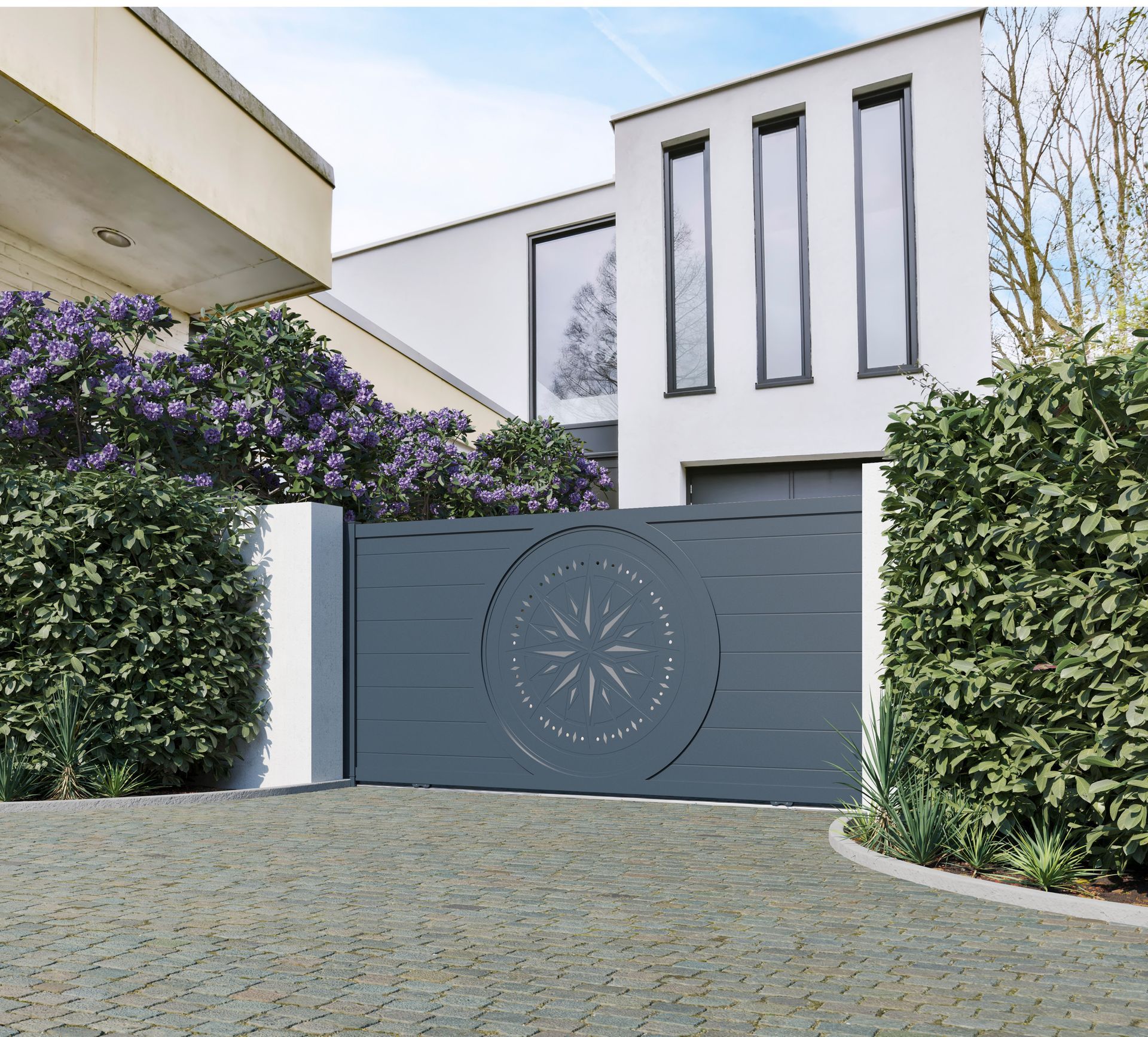 Portail coulissant Rosa Ventos un jour de beau temps