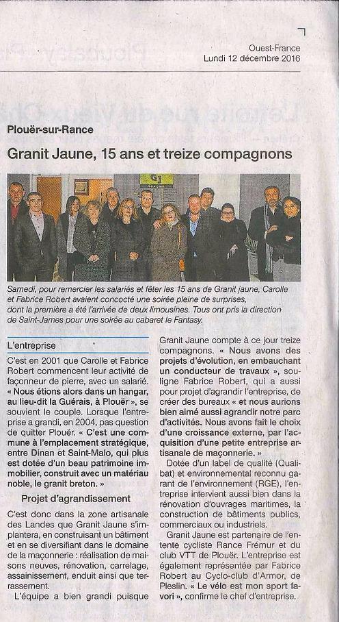 Presse Ouest France Decembre 2016