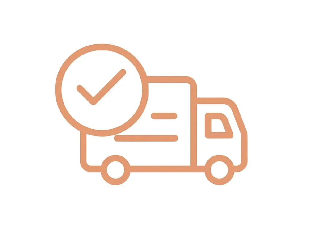 Un icono de un camión de reparto con una marca de verificación en él.