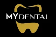 El logotipo de mi clínica dental es un diente sobre un fondo negro.
