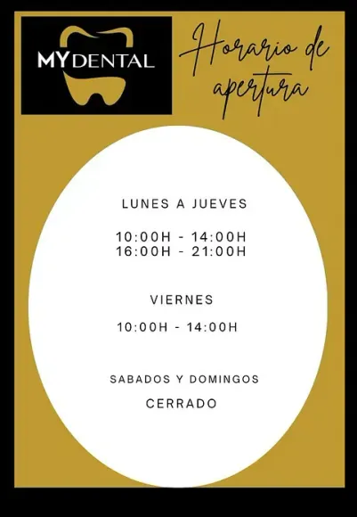 Un cartel en mi consultorio dental muestra el horario de atención.
