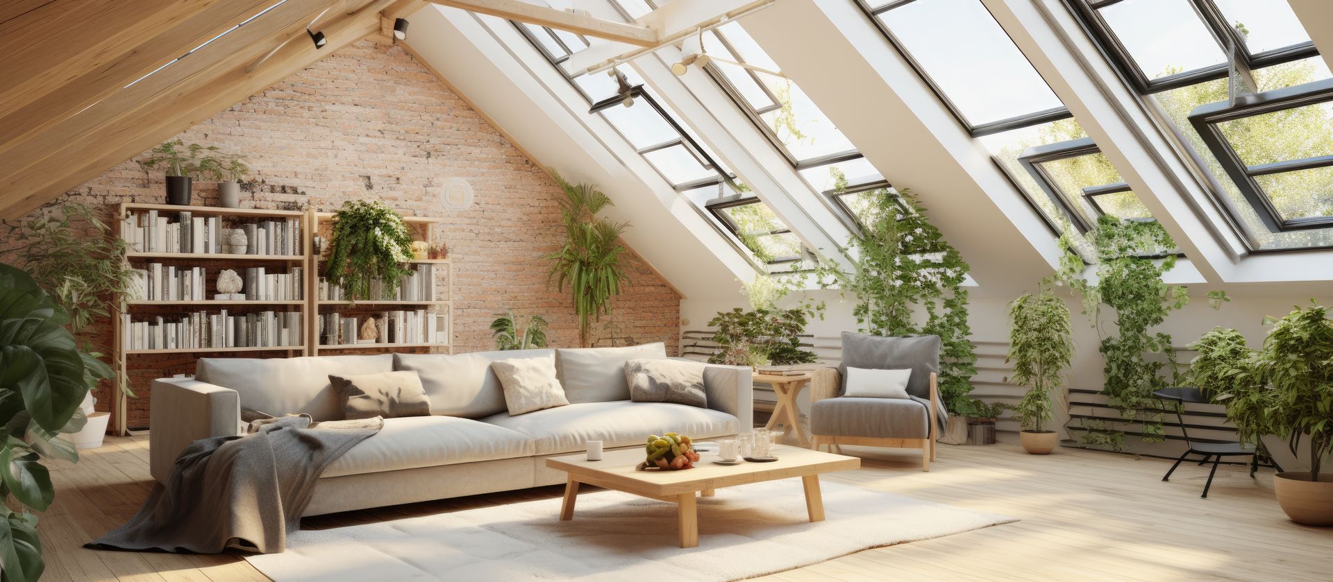 Photo d'un salon avec de grandes fenêtres de toit