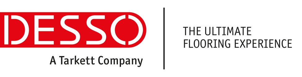 Ein rot-weißes Logo für ein Bodenbelagsunternehmen namens Desso