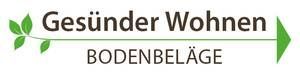 A logo for gesunder wohnen bodenbeläge with a green arrow pointing to the right