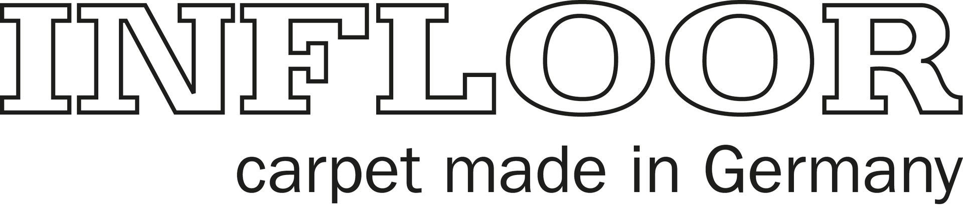 Ein schwarz-weißes Logo für Infloor-Teppich Made in Germany