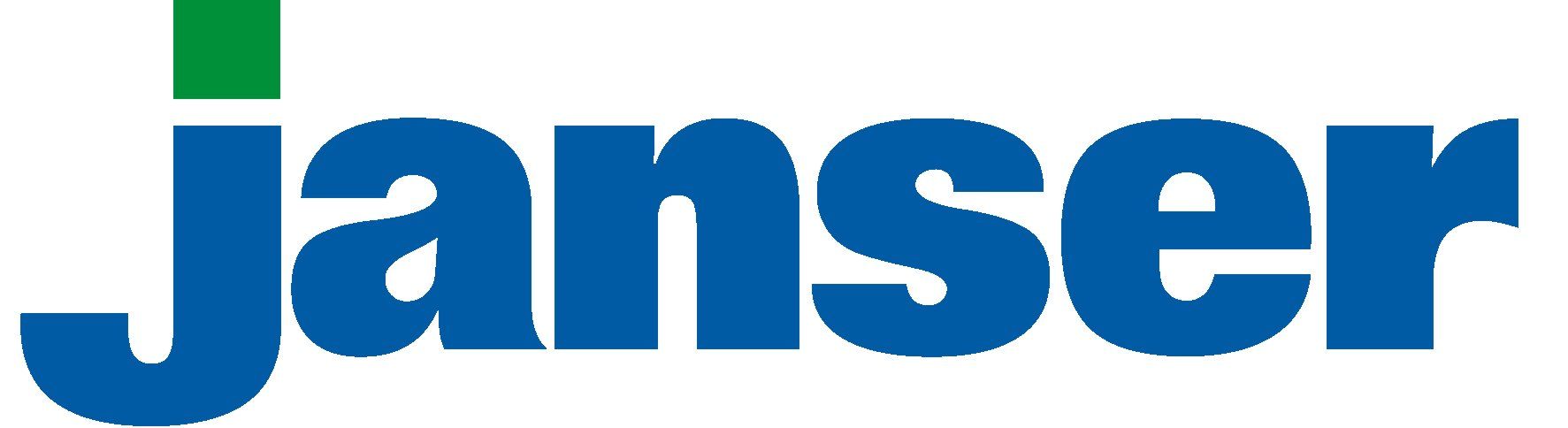 Ein blaues und grünes Janser-Logo auf weißem Hintergrund